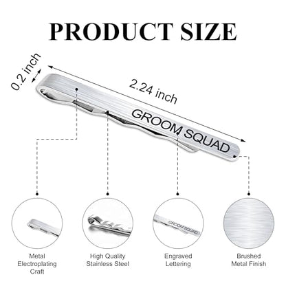 LADY & HOME Tie Clips for Men, Stainless Steel Tie Bars Gifts for Groom, Groomsmen, Father of Groom, Father of Bride, Brother of Bride - style: C:1 GROOM + 6 GROOM SQUAD