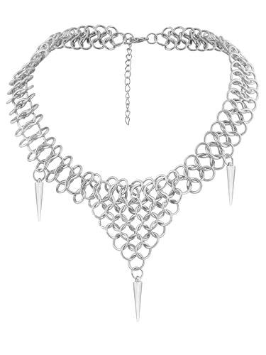 Sacina Chunky Spike Choker, Gothic Emo Punk Grunge Necklace, Goth Jewelry - color: Silver
