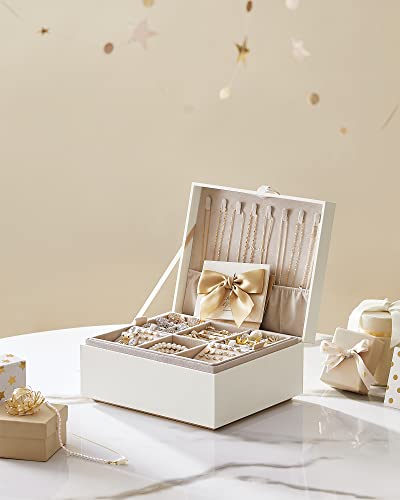 SONGMICS 2-Layer Jewelry Box, Jewelry Organizer with Handle, Removable Jewelry Tray, Jewelry Storage, Floating Effect, 8.1 x 9.4 x 4.3 Inches, Gift Idea, White UJBC165W01 - color: White