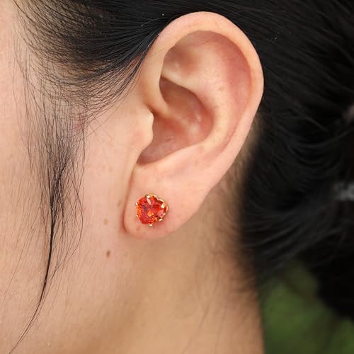 8mm Heart-Cut Birthstone Stud Earrings for Women – 18K Gold Plated Hypoallergenic Cubic Zirconia Earrings, Nickel Free, 12 Months Colors, Everyday Jewelry, Gift for Her, Bridal, Birthday, Christmas - color: 01 Jan Garnet