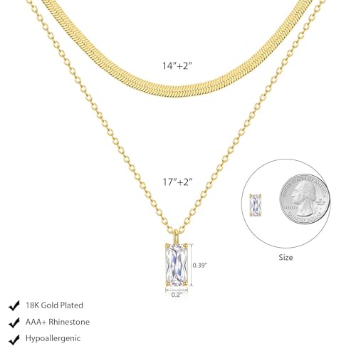Zeffy Diamond Necklaces for Women, Dainty Gold Necklace 18k Gold Plated Layered Necklaces Simple Gold CZ Diamond Pendant Necklaces for Women Trendy Jewelry Gifts for Girls - color: Gold Diamond Snake Layered Necklace