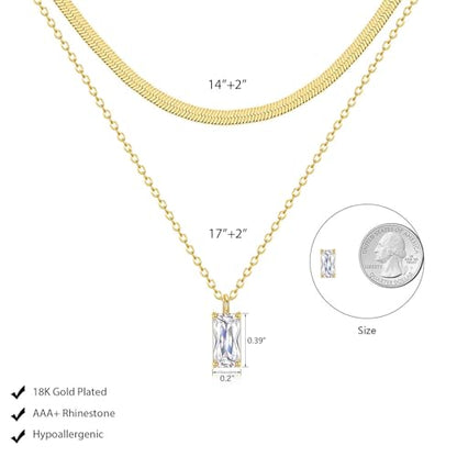 Zeffy Diamond Necklaces for Women, Dainty Gold Necklace 18k Gold Plated Layered Necklaces Simple Gold CZ Diamond Pendant Necklaces for Women Trendy Jewelry Gifts for Girls - color: Gold Diamond Snake Layered Necklace