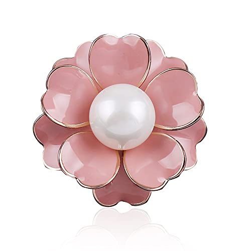 Women Camellia Flower Pearl Enamel Brooch Pins for Ladies Jewelry Fashion - color: Pink