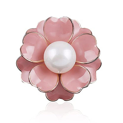 Women Camellia Flower Pearl Enamel Brooch Pins for Ladies Jewelry Fashion - color: Pink
