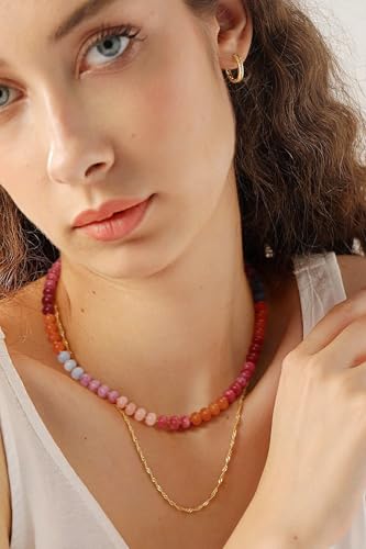 Aobei Pearl 18K Gold Plated Paperclip Chain Choker Satellite Chain Freshwater Cultured Biwa Pearl Pendant Necklace Dainty Turquoise Jewelry for Women - color: Multi-colors