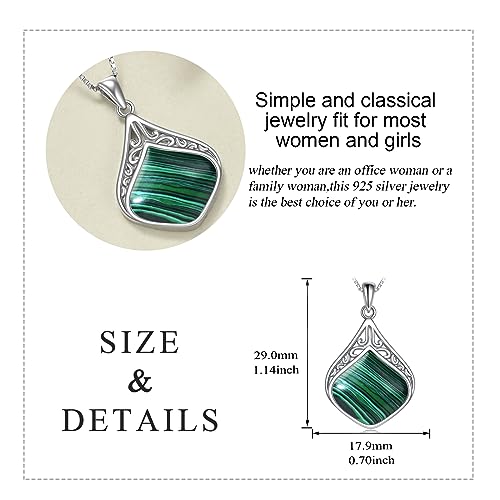 YAFEINI Teardrop Necklace Sterling Silver Filigree Irish Pendant Necklace Natural Stone Moonstone/Lapis Lazuli/Larimar/Moss Agate Necklace Jewelry - color: Malachite teardrop necklace