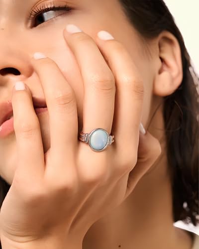 YeGieonr Gold Rings for Women Trendy Non Tarnish Chunky Gold Plated Ring, Waterproof Stainless Steel Gold Jewelry Gift - color: Mother of Pearl Silver, size: 5