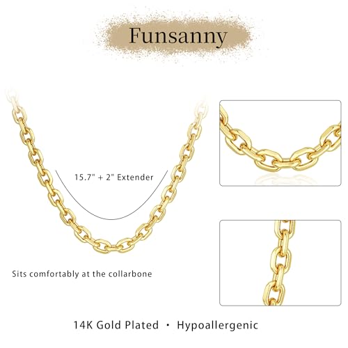 Gold Necklace for Women Chunky 14K Gold Plated Chain Necklace | Chunky Gold Necklace,Simple Paperclip Chain, Statement Choker Necklace,Non Tarnish,Trendy Jewelry,Gifts for Women - style: 10mm-paperclip chain-gd-1