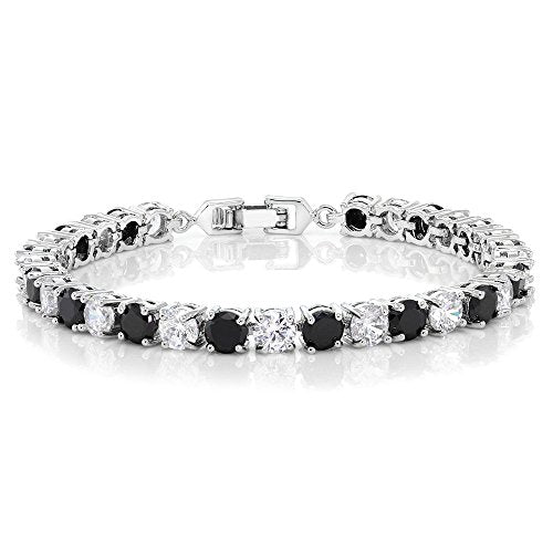 Gem Stone King Multi-Color Classic Tennis Bracelet for Women | Sparkling Round Cubic Zirconia CZ | 7.50 Cttw | 7 Inch | Fine Jewelry Gift for Mother's Day Birthday Anniversary Her Mom Wife - color: White & Black