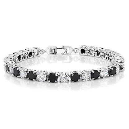 Gem Stone King Multi-Color Classic Tennis Bracelet for Women | Sparkling Round Cubic Zirconia CZ | 7.50 Cttw | 7 Inch | Fine Jewelry Gift for Mother's Day Birthday Anniversary Her Mom Wife - color: White & Black