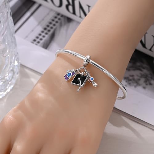Charm for Bracelets and Necklaces, Heart Animals 925 Sterling Silver Bead Celestial Sun Moon Star Charms Jewelry Gift for Women Girls - color: Graduation Triple Dangle Charms