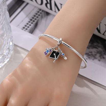 Charm for Bracelets and Necklaces, Heart Animals 925 Sterling Silver Bead Celestial Sun Moon Star Charms Jewelry Gift for Women Girls - color: Graduation Triple Dangle Charms