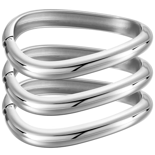 Emibele Gold Bangles for Women, 2PCS Irregular Chunky Gold Bracelet Hinged Open Bangle Bracelets for Women, Fashion Wide Arm Cuff Minimalist Chunky Jewelry Gifts for Valentine Christmas Birthday - style: H Silver