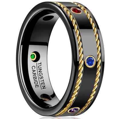 NUNCAD Black Tungsten Ring, Men's Wedding Rings with Blue/Amethyst/Galaxy Opal Ring 4mm 8mm Engagement Promise Ring Comfort Fit Size 5-12 - color: Cubic Zirconia&8mm