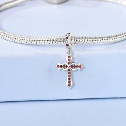 HappyStar 925 Sterling Silver Charms Infinity Design Birthstone Charms for Bracelets with 5A Cubic Zirconia Cross Necklace for Women Dangle Pendant Compatible Pandora Bracelets Happy Birthday Gifts - color: 1-January Birthstone Charms