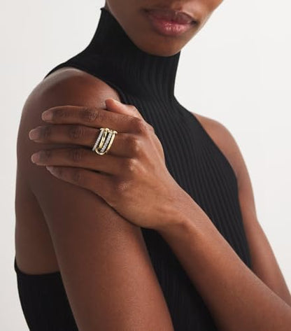 TLY Stackable Gold Rings for Women Interlocking Ring Stack Set non tarnish | 18K Gold Silver Plated Mixed Metal Statement Rings Waterproof Cubic Zirconia Fashion Connected Band Thumb Ring Size 4-11 - color: 01.Halley set