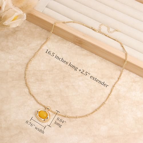 Jean Beau Gold Stone Pendant Necklaces for Women, Chunky Gemstone Dangle Necklace Wedding Prom Fashion Jewelry Gift - color: Yellow