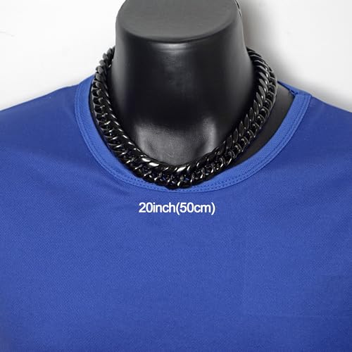 Men Curb Chain Necklace Stainless Steel/sliver/black/gold Chunky Double Tight Cuban Link Hip Hop Neck Chains for Men,width:22MM 18inch-32inch 8 Length Options - color: black, size: 20