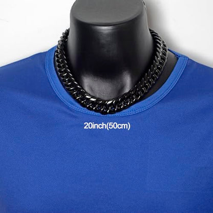 Men Curb Chain Necklace Stainless Steel/sliver/black/gold Chunky Double Tight Cuban Link Hip Hop Neck Chains for Men,width:22MM 18inch-32inch 8 Length Options - color: black, size: 20