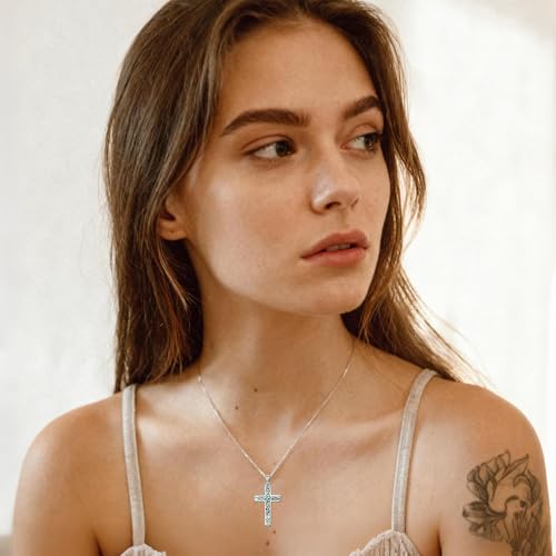 Cross Necklace for Men Women 925 Sterling Silver Cross Pendant Necklace Christian Religious Jewelry Gifts for Anniversary - color: 15-Malachite Cross