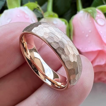 TUTISS 6mm 8mm Silver/Black/Gold/Rose Gold Hammered Tungsten Rings for Men Women Couple Fashion Jewelry Engagement Wedding Bands Domed Matte Finish Comfort Fit - color: 6mm Rose Gold I Love You Engraved