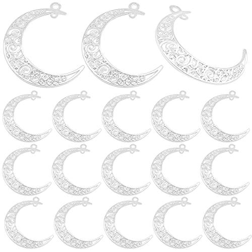 40pcs Bright Silver Hollow Moon Charms Filigree Luna Crescent Charms Celestial Moon Pendants for DIY Earrings Necklace Jewelry Making Findings - color: Kc Silver