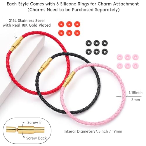 SEEDRILL Red Bracelets for Women Adjustable Charm Bracelet Braided Leather & 316L Stainless Steel with 18k Gold Plated Lucky Bracelets for Women, Red Pink Black String Bracelet Gifts for Women - color: Pink