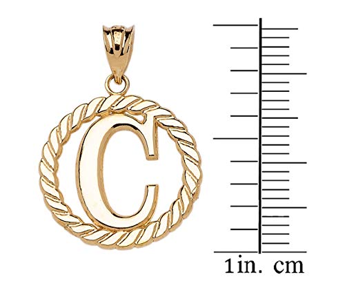 Polished 10k Yellow Gold Personalized Initial "A-Z" Roped Circle Charm Pendant - style: C