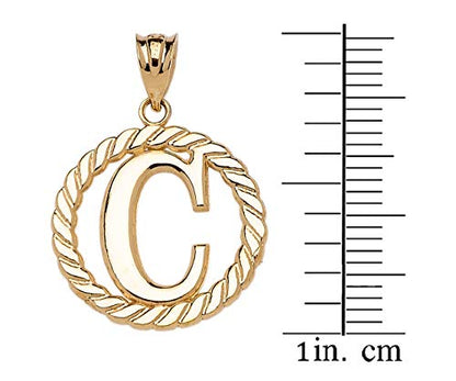 Polished 10k Yellow Gold Personalized Initial "A-Z" Roped Circle Charm Pendant - style: C