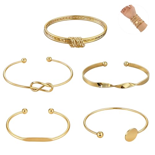 Gold/Silver Bracelets set for Women, Gold/Silver Plated Bangles Cuff Bracelets Stack, Open Adjustable Bangles Fashion Accessories Jewelry Set for Gifts Birthday Valentines Day - color: Glod, size: Style A