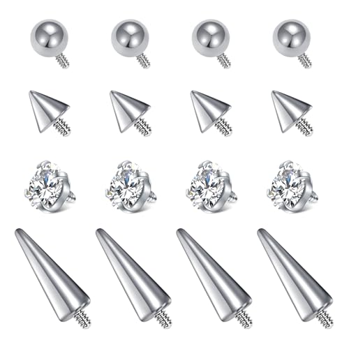 QWALIT 16gauge 14gauge Stainless Steel Replacement Balls for Lip Studs Labret Earrings Piercing Jewelry Septum Rings Externally Threaded Plastic Balls 3mm - 8mm - color: Set B3-16g -internal threaded balls spikes