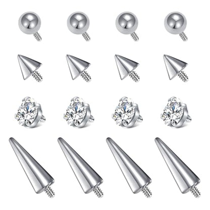 QWALIT 16gauge 14gauge Stainless Steel Replacement Balls for Lip Studs Labret Earrings Piercing Jewelry Septum Rings Externally Threaded Plastic Balls 3mm - 8mm - color: Set B3-16g -internal threaded balls spikes