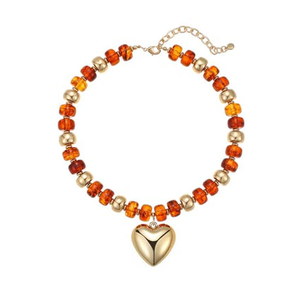 Resin Chunky Colorful Beaded Necklace | Adjustable Boho Statement Necklace,Summer Beach Party Jewelry - color: Heart+Brown