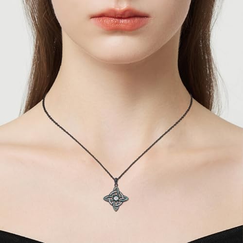 Witch Necklace 925 Sterling Silver Pentagram Triple Moon Pentacle Pendant Wiccan Pagan Jewelry Witchy Gifts for Women - style: Witches Knot-Turquoise Zircon