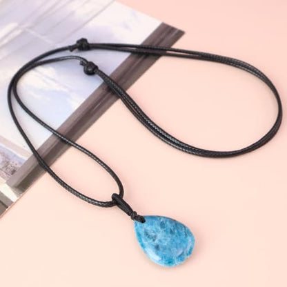 Teardrop Gemstone Necklaces for Women, Healing Crystal Pendant Necklace Birthstone Jewelry for Women - color: Blue apatite