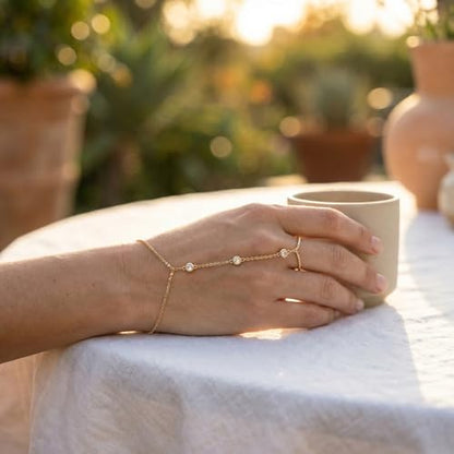 Hand Chain Bracelet Ring Set,4PCS 18K Gold Plated Stack Bracelets, Adjustable Trendy Dainty Ring Bracelet, Beach Theme, Women