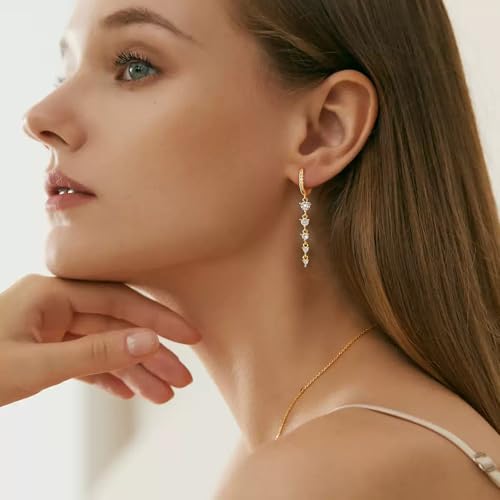 Lunvky 14K Gold Plated Dangle Earrings for Women Dainty Silver Drop Earring Trendy Long Dangling Wedding Bridesmaid Hoop Diamond Crystal Cute Earring Prom Jewelry Birthday Gifts - color: C-1 pair hoop good