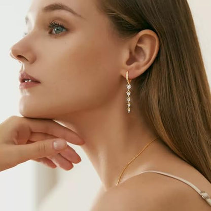 Lunvky 14K Gold Plated Dangle Earrings for Women Dainty Silver Drop Earring Trendy Long Dangling Wedding Bridesmaid Hoop Diamond Crystal Cute Earring Prom Jewelry Birthday Gifts - color: C-1 pair hoop good