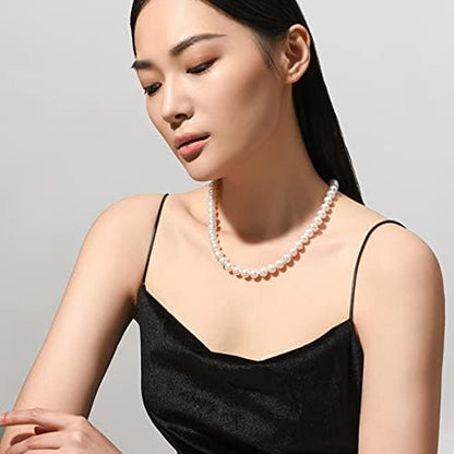 Aleasha Faux Pearl Strand 4mm-10mm 14"-22" White Pearl Necklace Choker Women Men Wedding Jewelry - color: White-10mm, size: 18inches