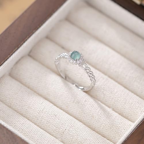 S925 Sterling Silver Jade Rings for Women, Filigree Ruyi Hollow-Out Blue Water Jade Ring,Perfect Women's Day Gift for Yourself - color: White Gold