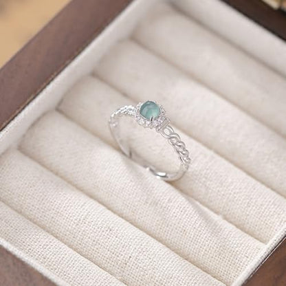 S925 Sterling Silver Jade Rings for Women, Filigree Ruyi Hollow-Out Blue Water Jade Ring,Perfect Women's Day Gift for Yourself - color: White Gold