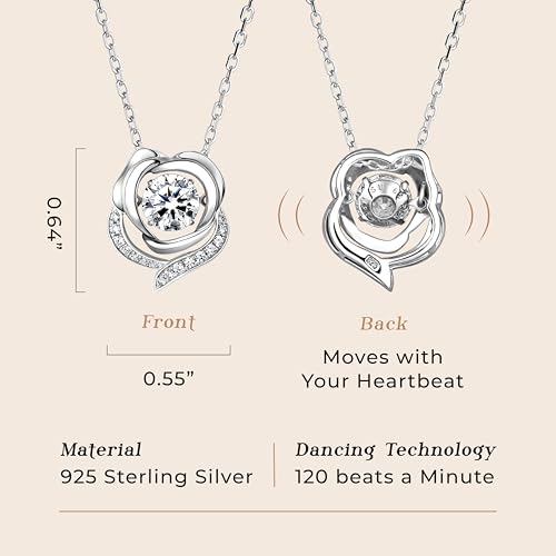 ARINZA Moissanite Necklace for Women, 1 Ct 925 Sterling Silver Dancing Stone Pendant, 18+2 Inch Chain, Valentine’s Day Christmas Gift for Her, Wife, Mom, Anniversary, Birthday - color: 9 Rose.