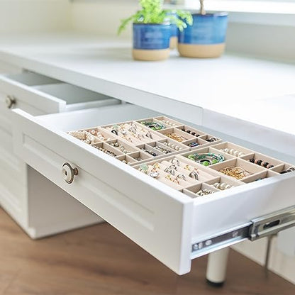 Inbagi 12 Pcs Small Velvet Jewelry Tray Stackable Jewelry Organizer Drawers Insert Divided Storage Display Trays for Earring Ring Brooch Watch Necklace Bracelet 8.3 x 5 x 1 Inches
