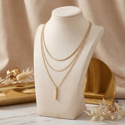 9-Piece Gold Tone Layered Chain Necklace Set for Women, Versatile Stackable Necklaces with Vertical Bar/Herringbone/Padlock Coin Charms, Trendy Boho Jewelry - style: TZJ-003358