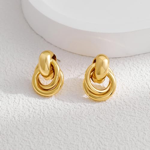 Gold Geometric Drop Dangle Earrings for Women Chunky Trendy Knot Stud Small Twisted Link Earring Jewelry Gift - color: B-Small Flower-Gold