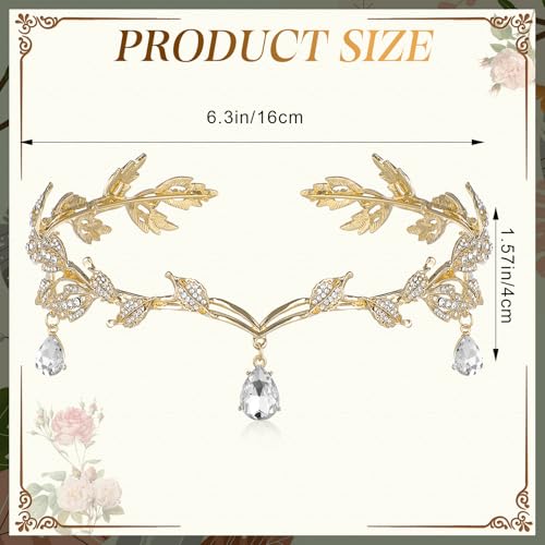 Wedding Jewelry Set for Women, Rhinestone Leaf Tiara Headband Crown Necklace Earrings Bracelet for Women - color: Rose Gold
