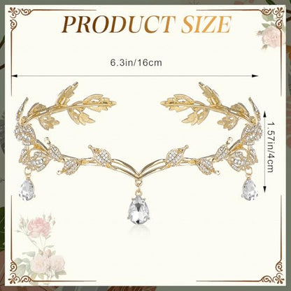 Wedding Jewelry Set for Women, Rhinestone Leaf Tiara Headband Crown Necklace Earrings Bracelet for Women - color: Rose Gold