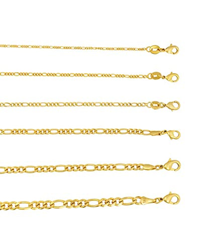 Barzel 18K Gold Plated Figaro Bracelet - Made In Brazil - color: 6MM, size: 7.5 Inches