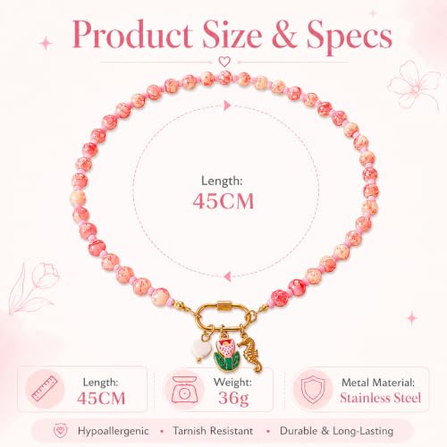 LIU JUN Colorful Beaded Necklace for Women, Chunky Boho Fish Starfish Conch Pendant Acrylic Bead Necklaces Cute Y2K Summer Beach Jewelry Gifts - color: Seahorse