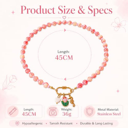 LIU JUN Colorful Beaded Necklace for Women, Chunky Boho Fish Starfish Conch Pendant Acrylic Bead Necklaces Cute Y2K Summer Beach Jewelry Gifts - color: Seahorse